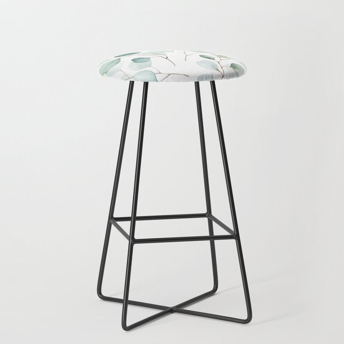 Watercolor Eucalyptus branches, botanical art, green blue leaves Stool Gallery Image 1
