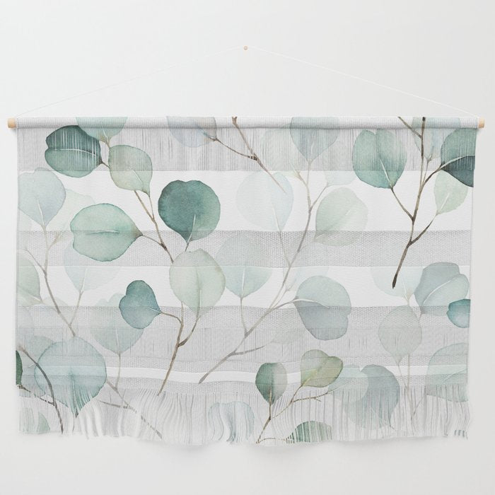 Watercolor Eucalyptus branches, botanical art, green blue leaves Wall Hanging Gallery Image 1
