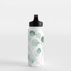 Watercolor Eucalyptus branches, botanical art, green blue leaves Water Bottle Gallery Image 3