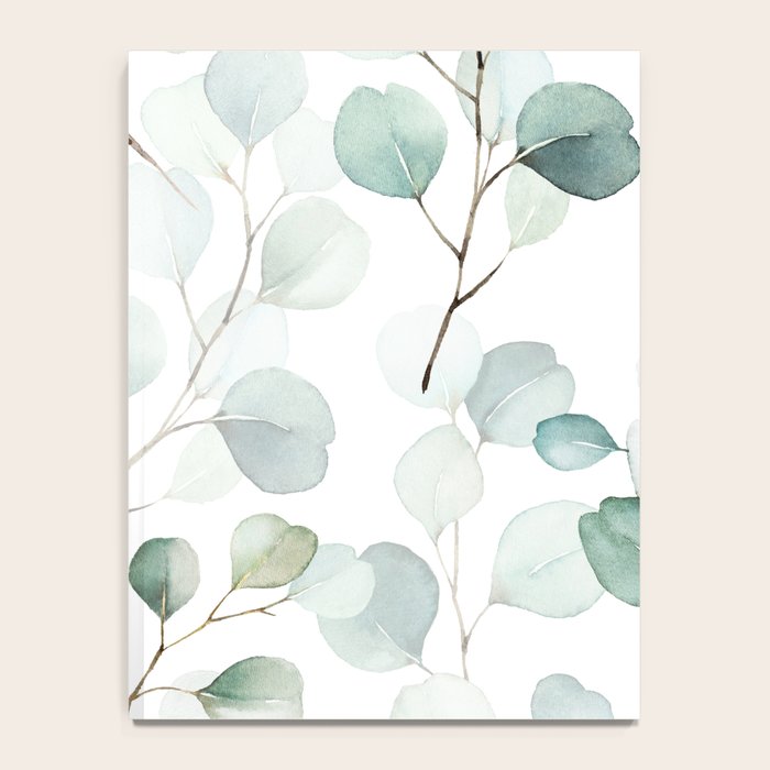 Watercolor Eucalyptus branches, botanical art, green blue leaves Notebook Gallery Image 4