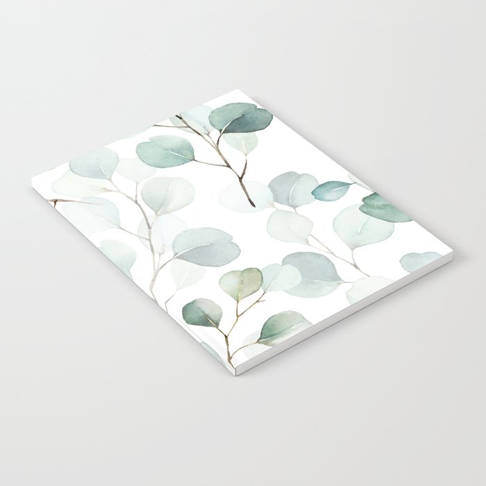 Watercolor Eucalyptus branches, botanical art, green blue leaves Notebook Gallery Image 2