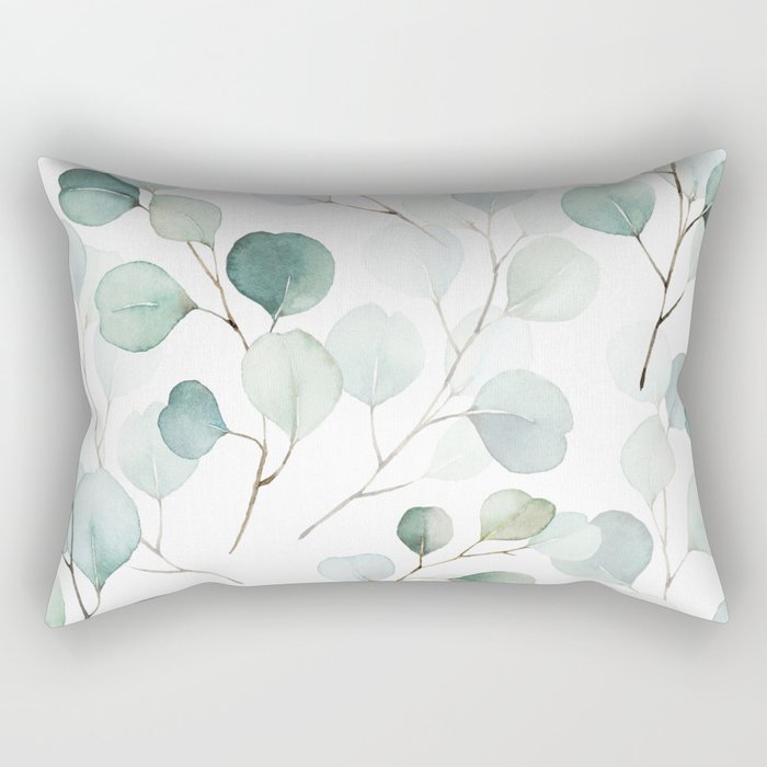 Watercolor Eucalyptus branches, botanical art, green blue leaves Rectangular Pillow Gallery Image 1