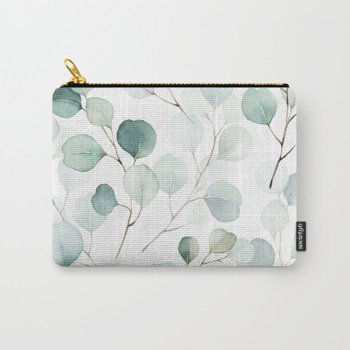 Watercolor Eucalyptus branches, botanical art, green blue leaves Carry All Pouch Gallery Image 1