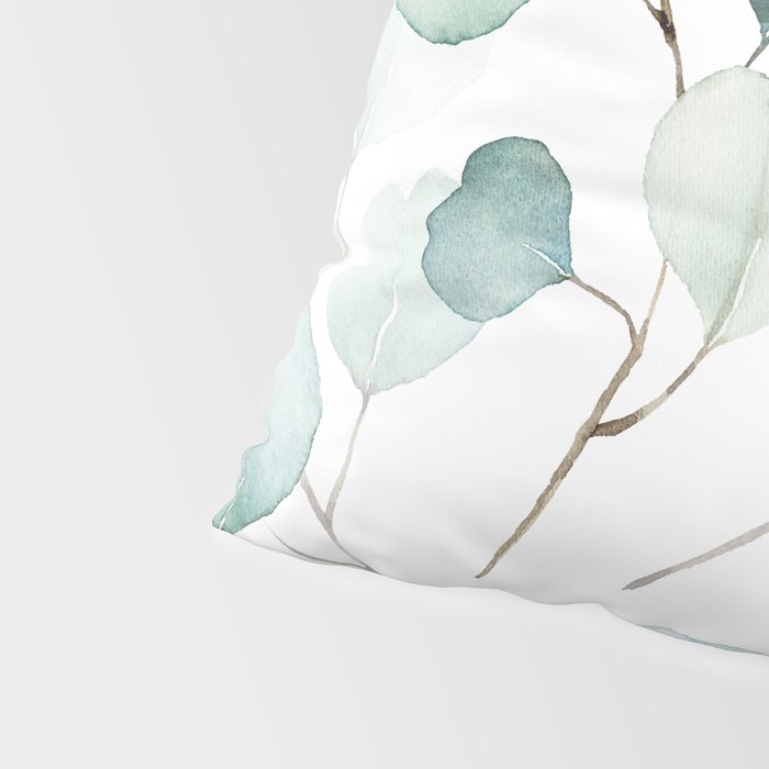 Watercolor Eucalyptus branches, botanical art, green blue leaves Pillow Sham Gallery Image 4