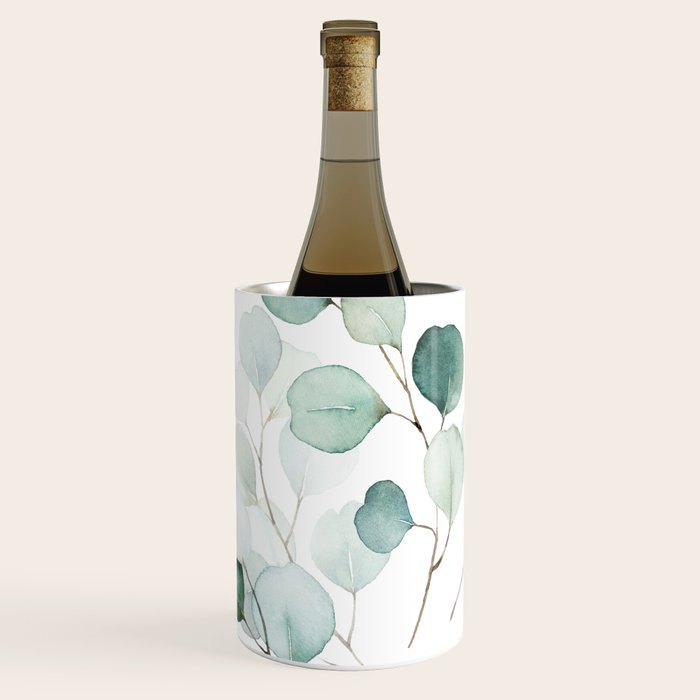 Watercolor Eucalyptus branches, botanical art, green blue leaves Wine Chiller Gallery Image 2