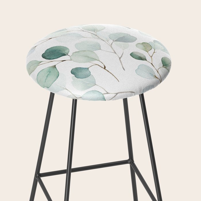 Watercolor Eucalyptus branches, botanical art, green blue leaves Stool Gallery Image 2