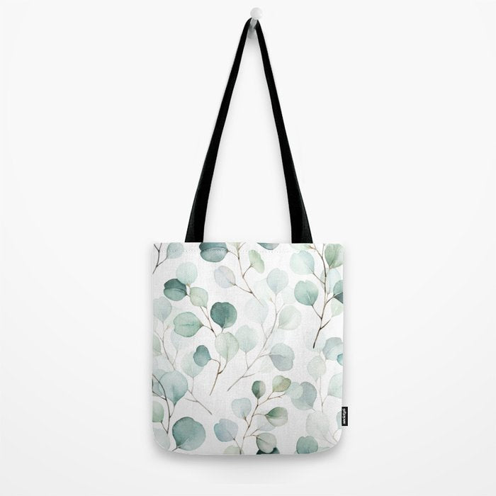 Watercolor Eucalyptus branches, botanical art, green blue leaves Tote Bag Gallery Image 2