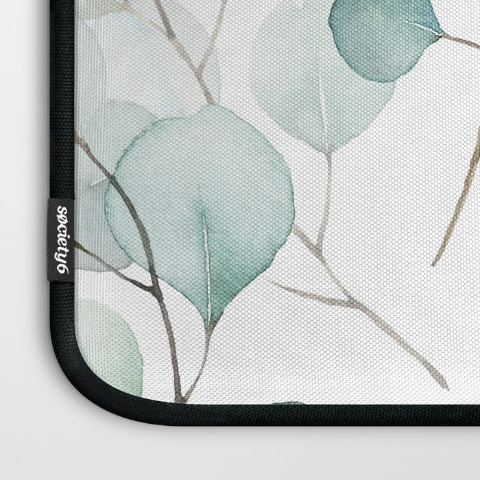 Watercolor Eucalyptus branches, botanical art, green blue leaves Laptop Sleeve Gallery Image 3