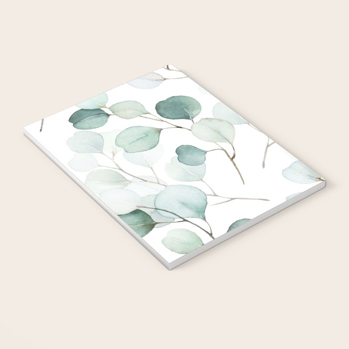 Watercolor Eucalyptus branches, botanical art, green blue leaves Notebook Gallery Image 3