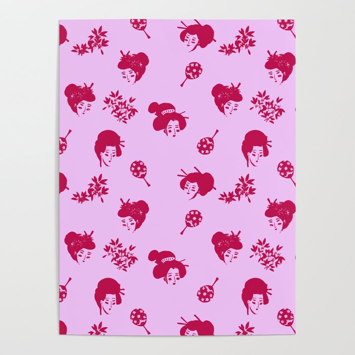 Red and pink Japanese pattern Poster Gallery Image 1