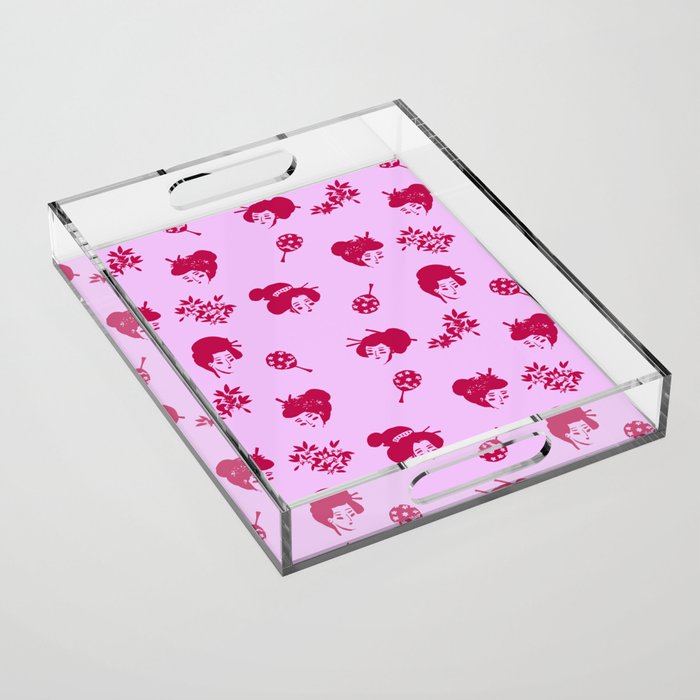 Red and pink Japanese pattern Acrylic Tray Gallery Image 1