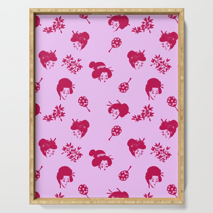 Red and pink Japanese pattern Serving Tray Gallery Image 1