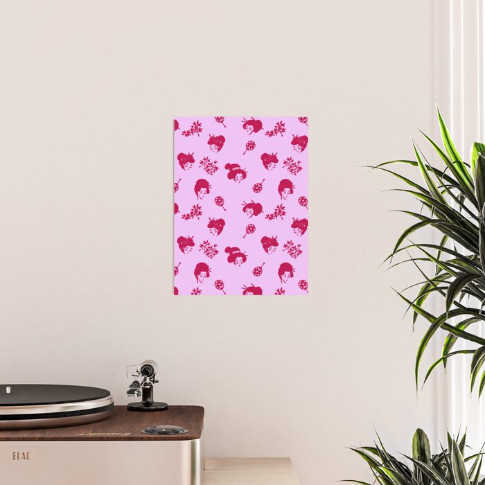 Red and pink Japanese pattern Poster Gallery Image 2