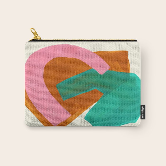 Ochre Pink Marine Green Fun Colorful Mid Century Modern Abstract Painting Shapes Pattern Carry All Pouch Gallery Image 1