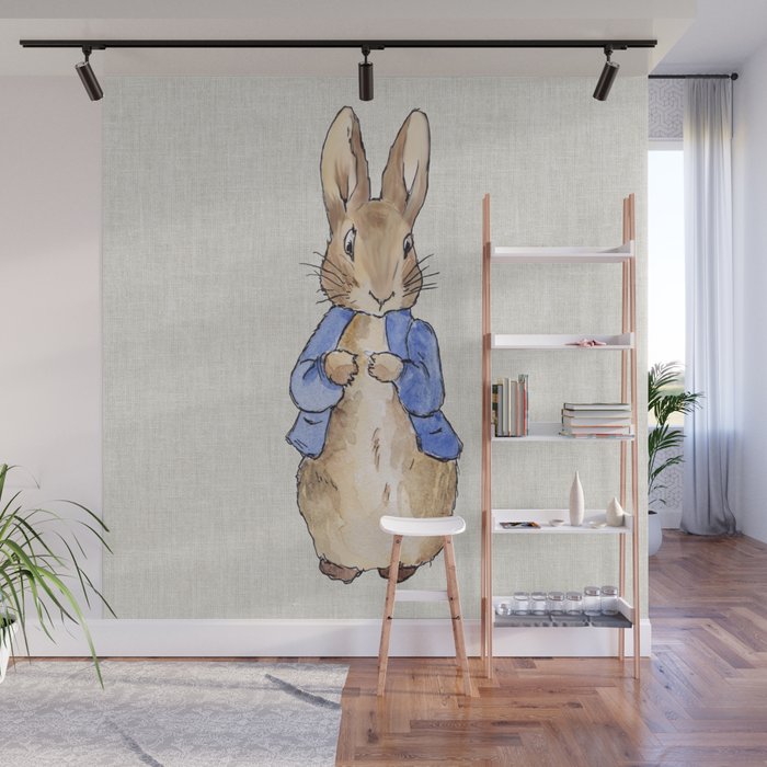 Peter the rabbit beige linen textured background Wall Mural Gallery Image 1