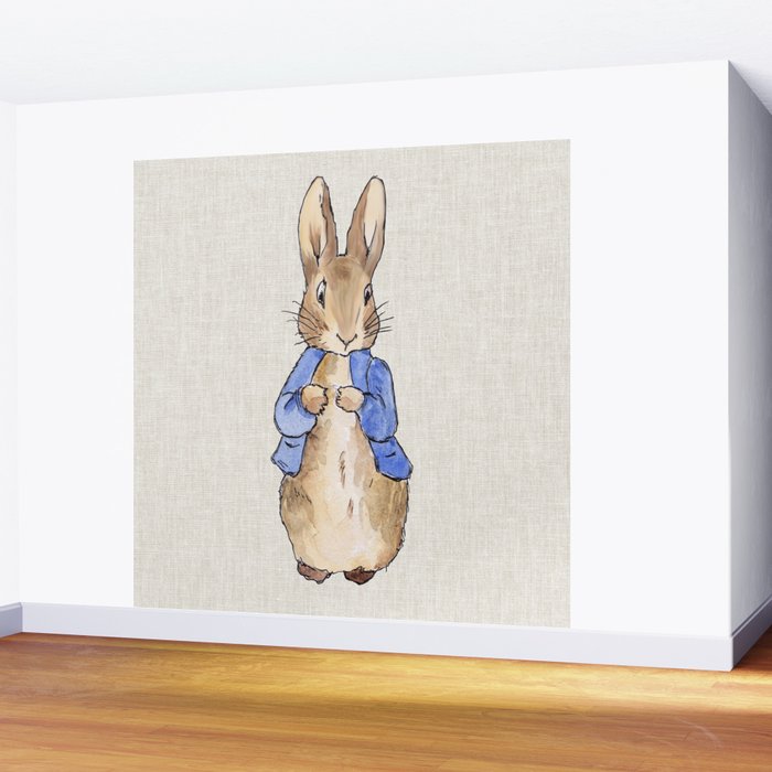 Peter the rabbit beige linen textured background Wall Mural Gallery Image 2