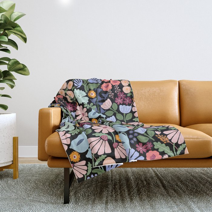Meadow muse - night Throw Blanket Gallery Image 1