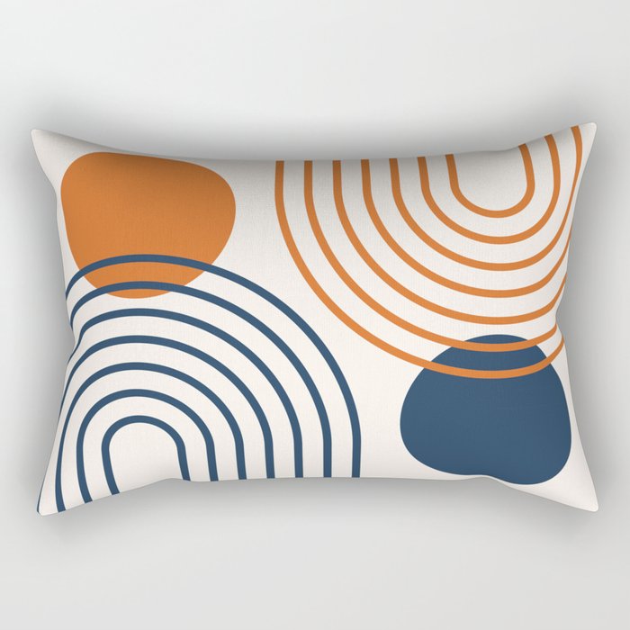 Mid Century Modern Geometric 199.2 in Navy Blue Orange Rectangular Pillow Gallery Image 2