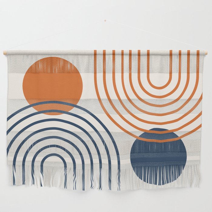 Mid Century Modern Geometric 199.2 in Navy Blue Orange Wall Hanging Gallery Image 1
