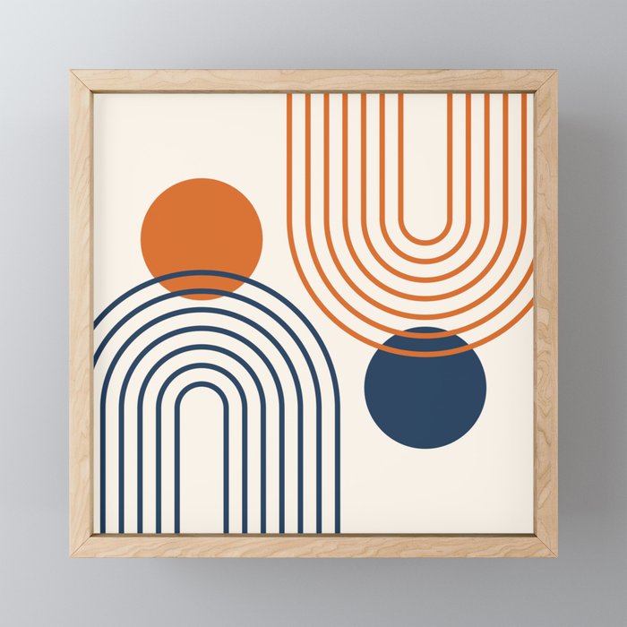 Mid Century Modern Geometric 199.2 in Navy Blue Orange Mini Art Print Gallery Image 1