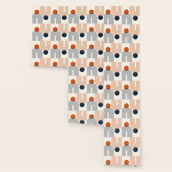 Mid Century Modern Geometric 199.2 in Navy Blue Orange Wallpaper Gallery Image 3