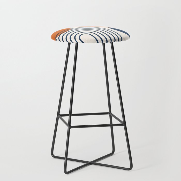 Mid Century Modern Geometric 199.2 in Navy Blue Orange Stool Gallery Image 1