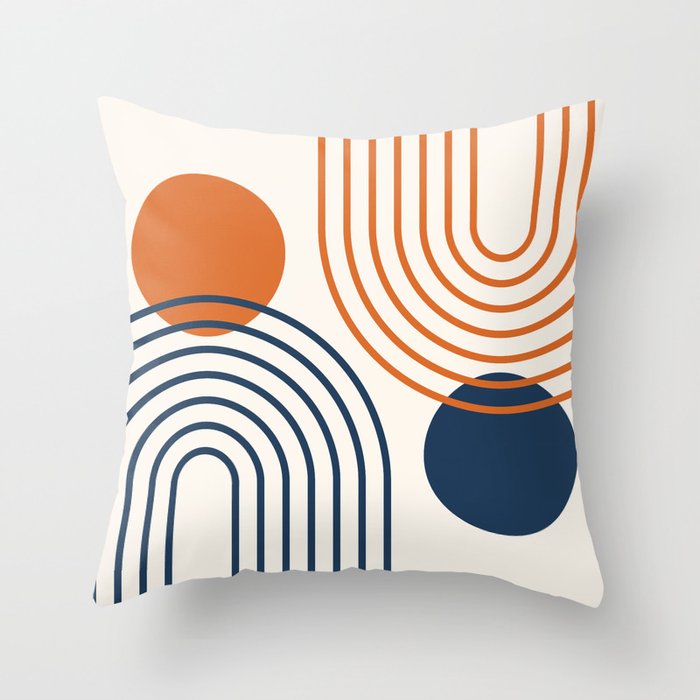 Mid Century Modern Geometric 199.2 in Navy Blue Orange Throw Pillow Gallery Image 1
