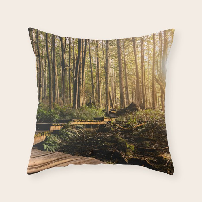 Forest Mountain Wanderlust Boardwalk - Nature Photography Throw Pillow Gallery Image 1