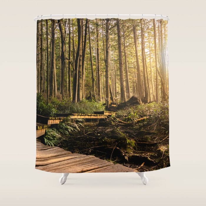 Forest Mountain Wanderlust Boardwalk - Nature Photography Shower Curtain Gallery Image 1