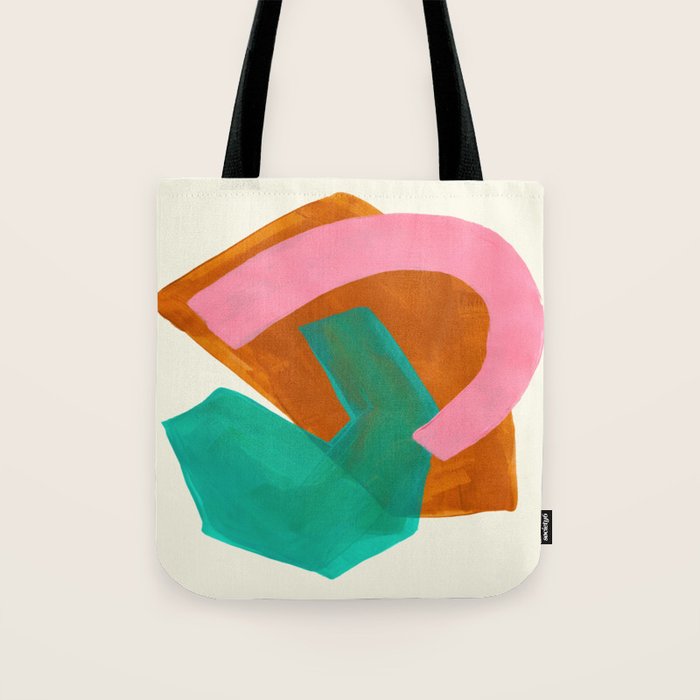 Ochre Pink Marine Green Fun Colorful Mid Century Modern Abstract Painting Shapes Pattern Tote Bag Gallery Image 1