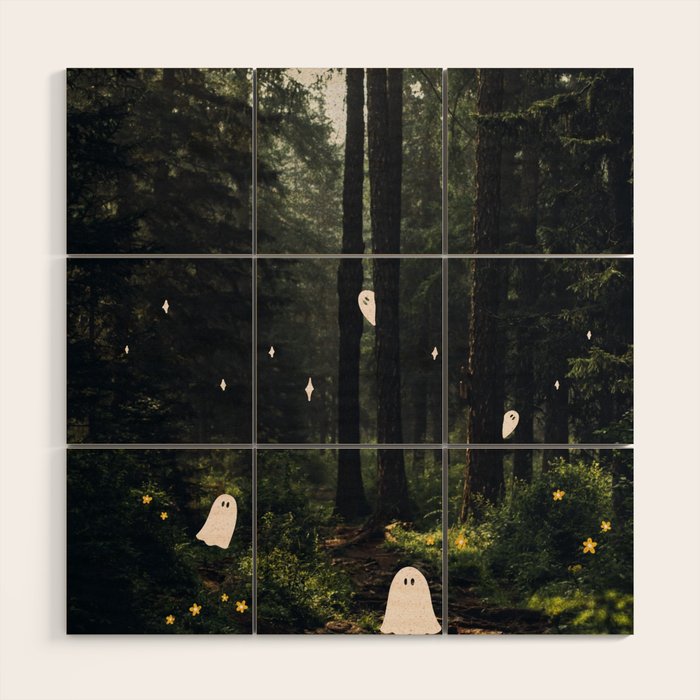 Spooky Ghost in the Forest Collage Wood Wall Art Gallery Image 1