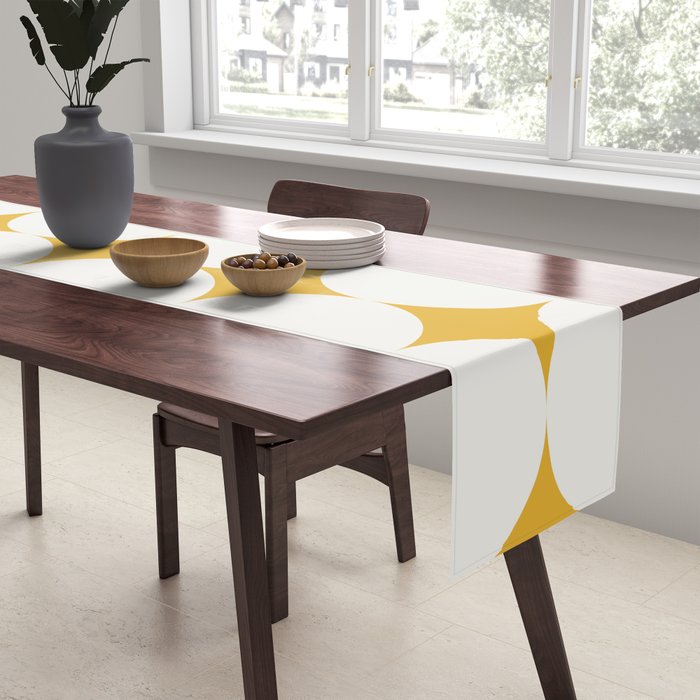 Circular Minimalism - Retro Yellow White Table Runner Gallery Image 2