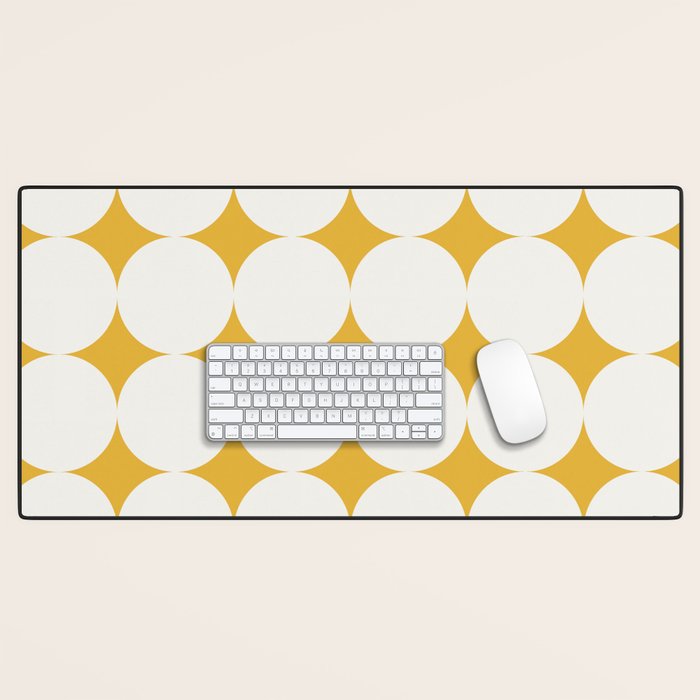 Circular Minimalism - Retro Yellow White Desk Mat Gallery Image 1