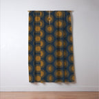 Boho Summer Sun Pattern VII Navy Blue Burnt Orange Window Curtain Gallery Image 3