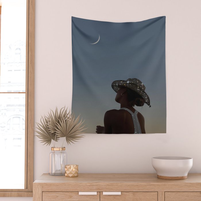 MOON LIGHT | glitter art work by Yana Potter | digital | collage | sparkle and shine | moon light  Wall Tapestry Gallery Image 2