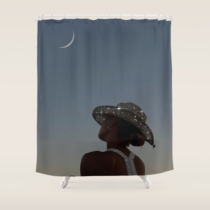MOON LIGHT | glitter art work by Yana Potter | digital | collage | sparkle and shine | moon light  Shower Curtain Gallery Image 1