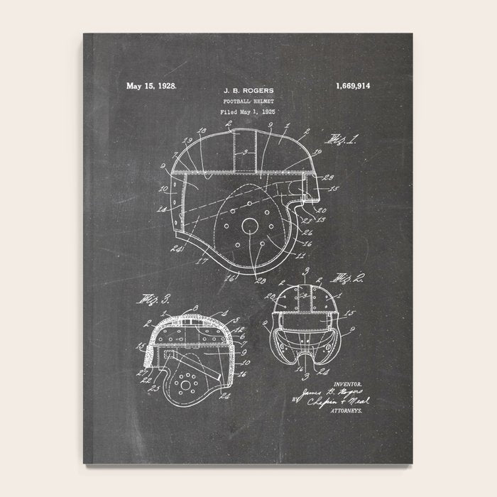 Football Helmet Patent - Football Art - Black Chalkboard Notebook Gallery Image 4