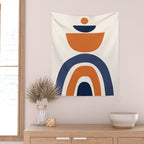 Abstract Shapes 14 in Orange and Navy Blue (Rainbow and Moon Phases Abstraction) Wall Tapestry Gallery Image 2