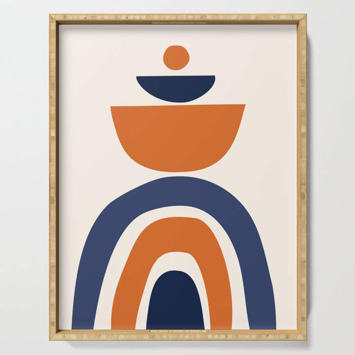 Abstract Shapes 14 in Orange and Navy Blue (Rainbow and Moon Phases Abstraction) Serving Tray Gallery Image 1