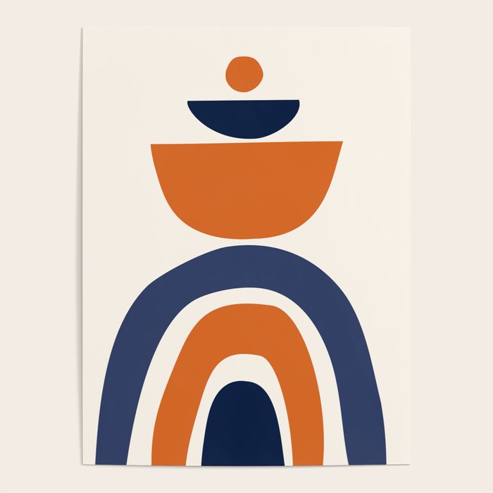Abstract Shapes 14 in Orange and Navy Blue (Rainbow and Moon Phases Abstraction) Poster Gallery Image 4