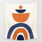 Abstract Shapes 14 in Orange and Navy Blue (Rainbow and Moon Phases Abstraction) Wall Tapestry Gallery Image 4