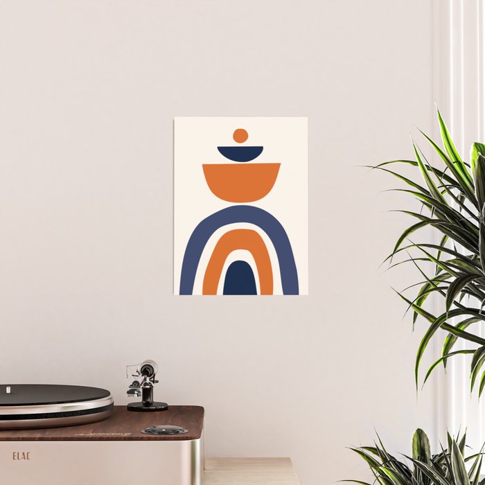 Abstract Shapes 14 in Orange and Navy Blue (Rainbow and Moon Phases Abstraction) Poster Gallery Image 2