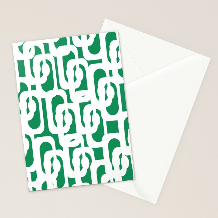 Mid Century Modern Loop Pattern in Kelly Green and White Stationery Card Gallery Image 2