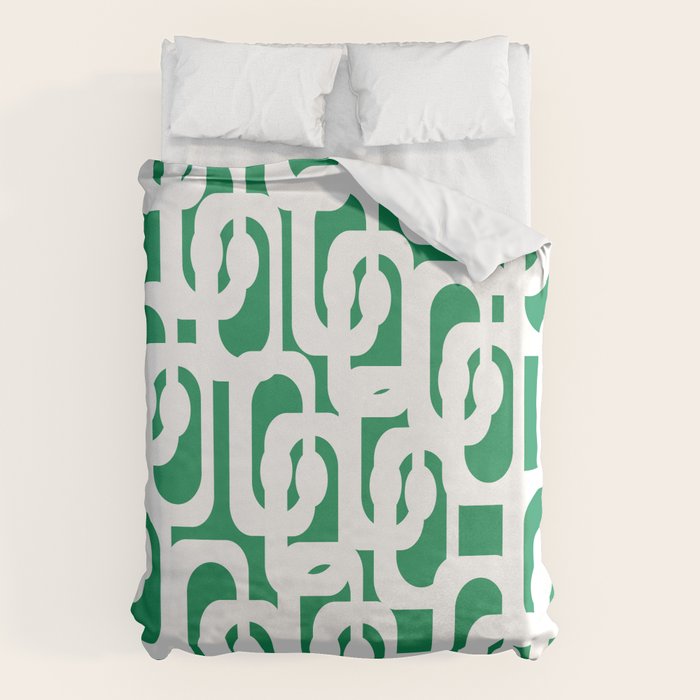 Mid Century Modern Loop Pattern in Kelly Green and White Duvet Cover Gallery Image 6