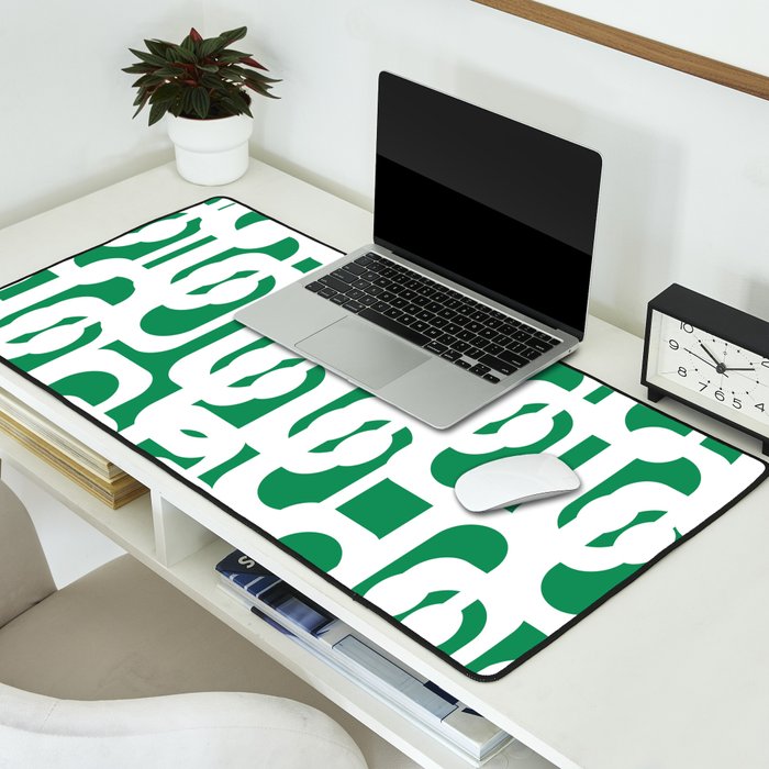 Mid Century Modern Loop Pattern in Kelly Green and White Desk Mat Gallery Image 2