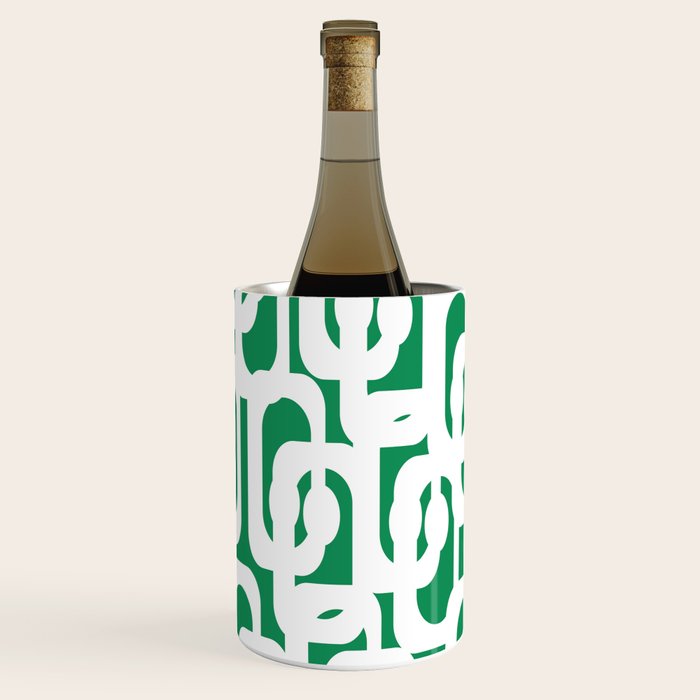 Mid Century Modern Loop Pattern in Kelly Green and White Wine Chiller Gallery Image 1