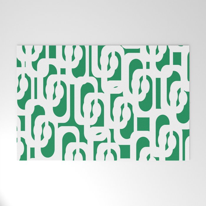 Mid Century Modern Loop Pattern in Kelly Green and White Welcome Mat Gallery Image 1