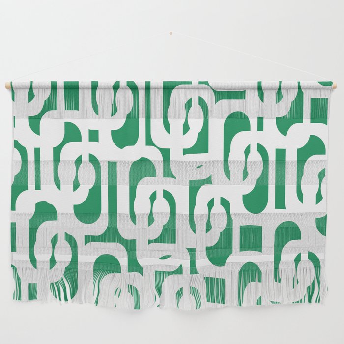 Mid Century Modern Loop Pattern in Kelly Green and White Wall Hanging Gallery Image 1