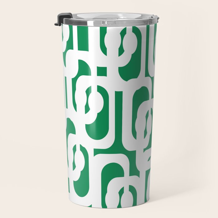 Mid Century Modern Loop Pattern in Kelly Green and White Travel Mug Gallery Image 3