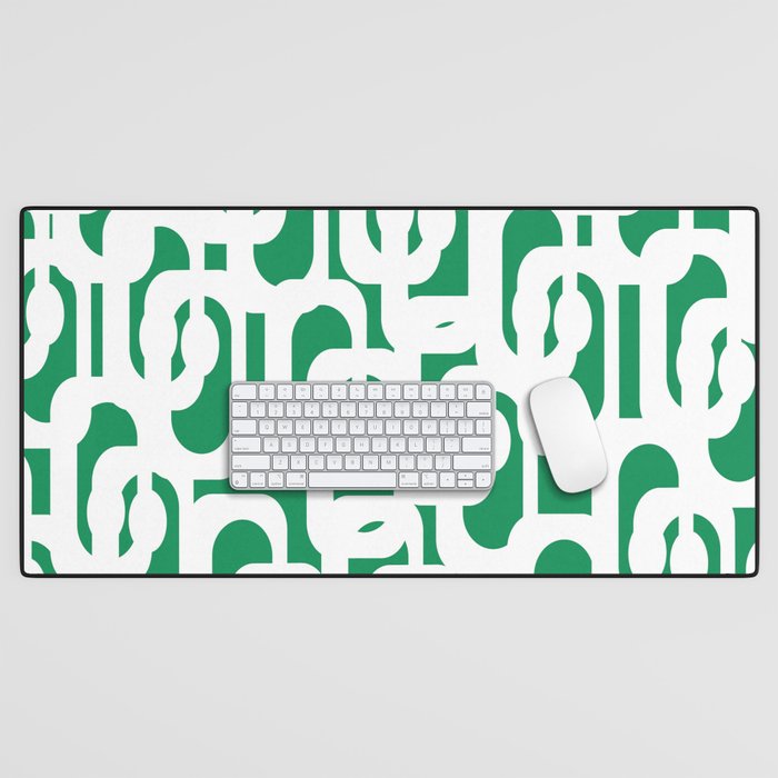 Mid Century Modern Loop Pattern in Kelly Green and White Desk Mat Gallery Image 1